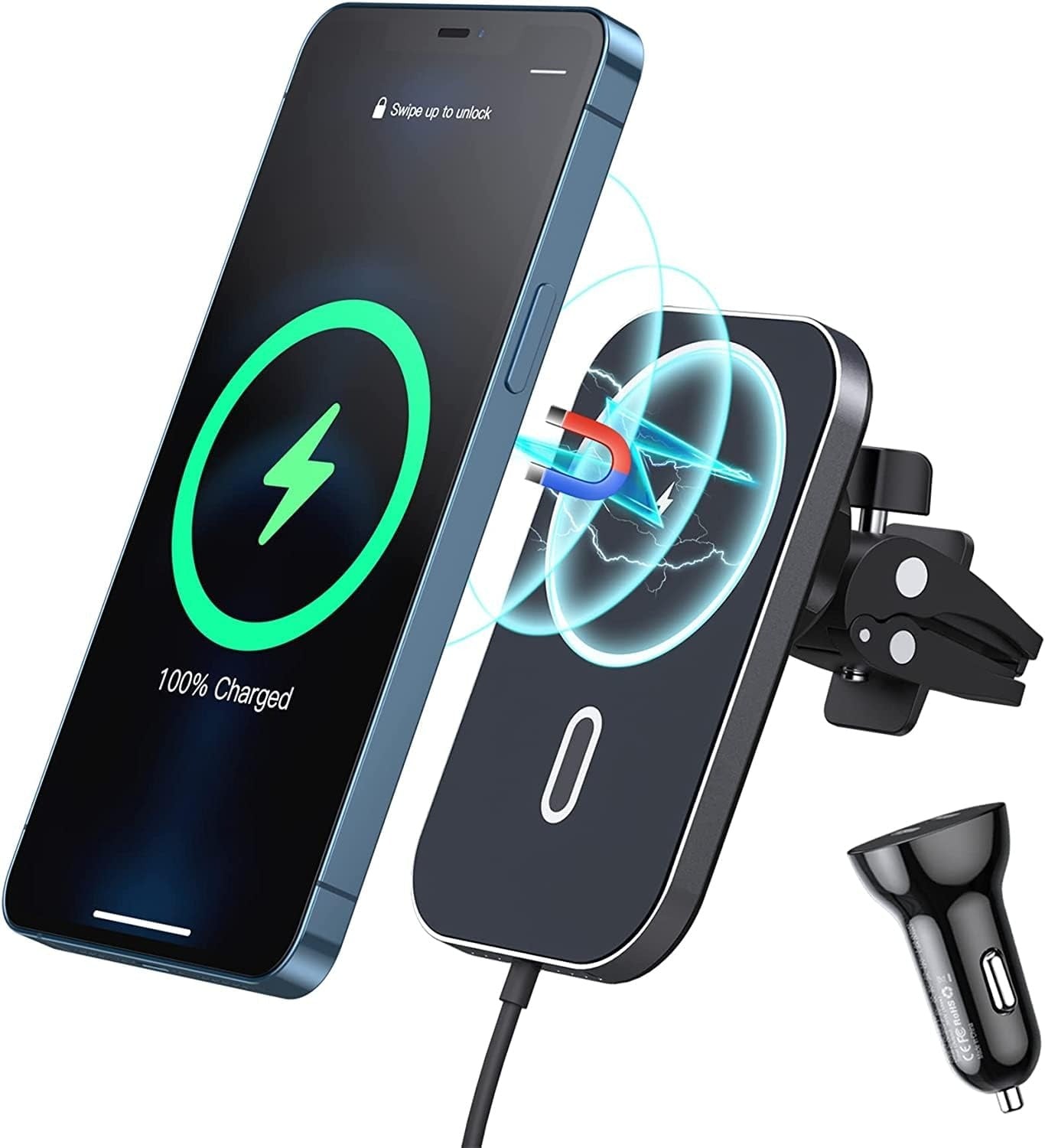 Chargeur iPhone Magnétique Sans Fil pour Voiture - Charge Rapide 18W