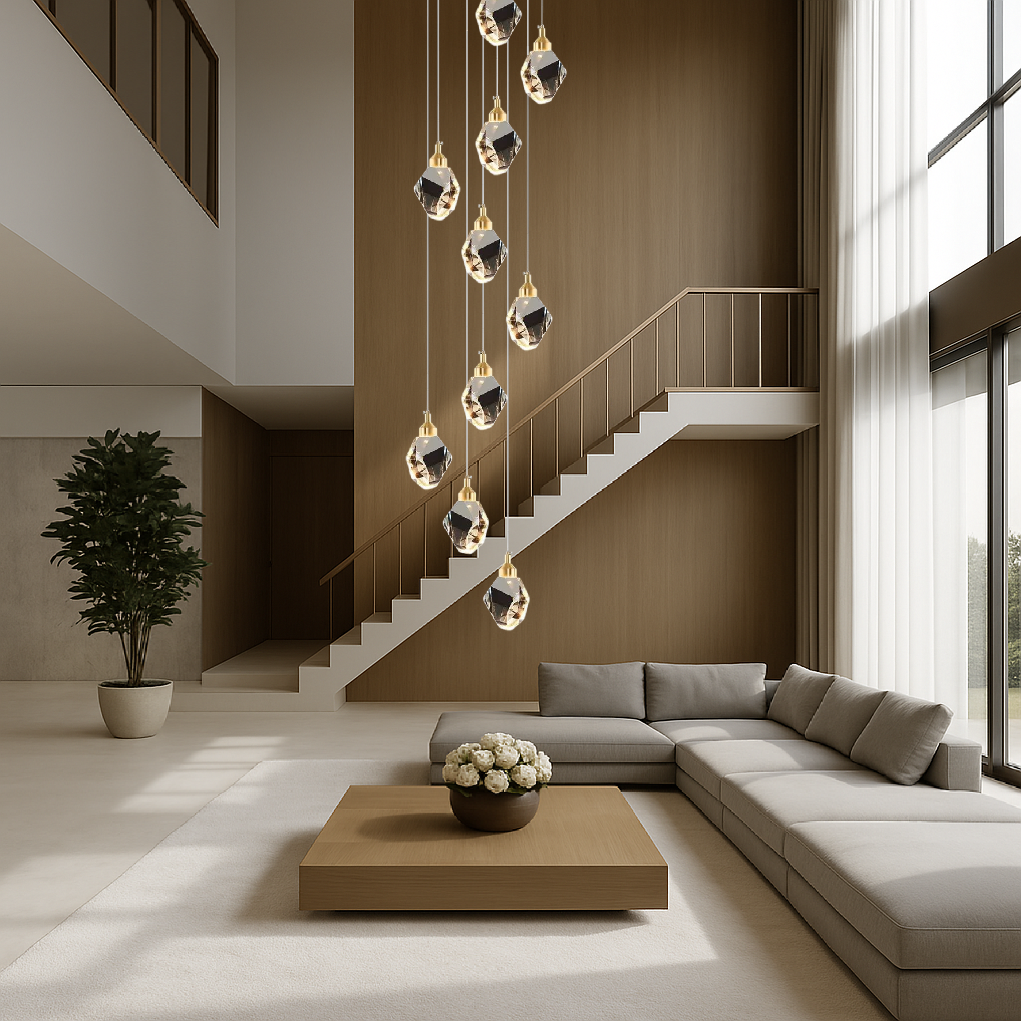 Lustre d'escalier en cristal à 10 têtes