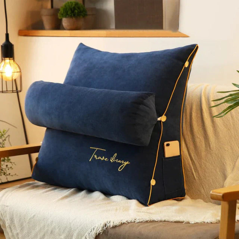 Coussin de Soutien Dorsal en Forme de Coin - Bleu Marine Confort confort pour Lit ou Canapé