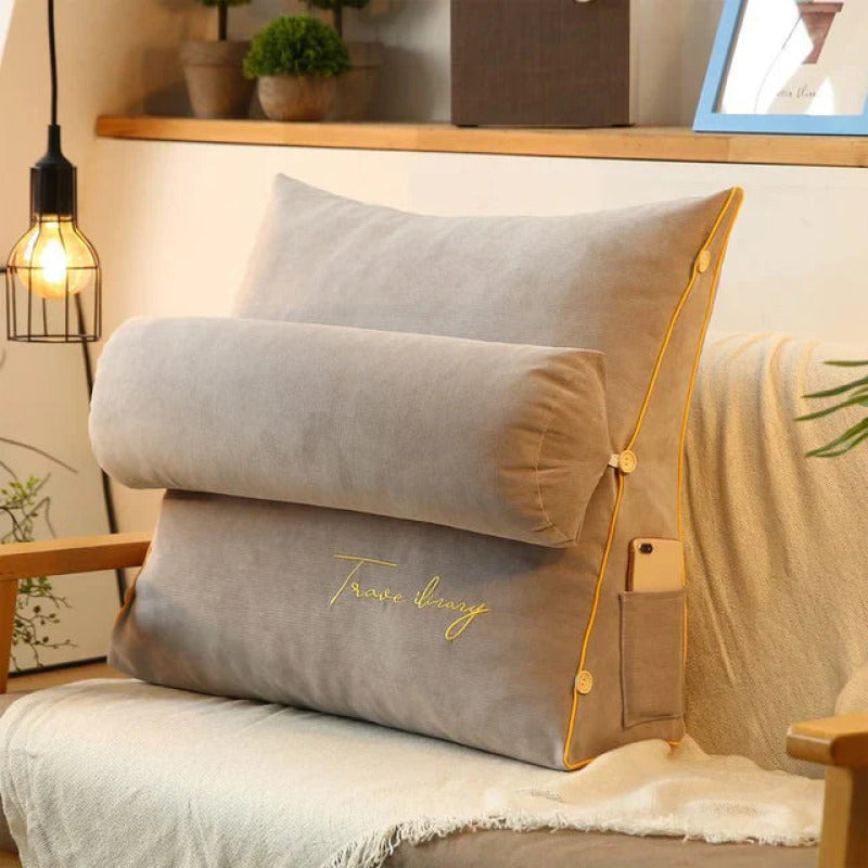 Coussin de Soutien Dorsal en Forme de Coin - Gris Clair Confort confort pour Lit ou Canapé