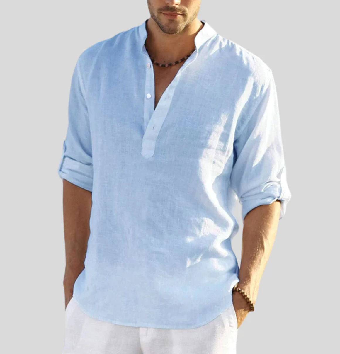 Chemise en Lin Bleu Clair Élégante Adriano - Tendance Actuelle et Mode Durable do