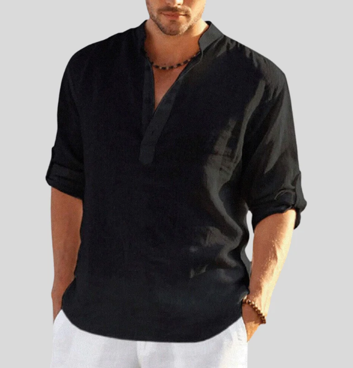 Chemise en Lin Noir Élégante Adriano - Vêtements Formels et Élégance Intemporelle