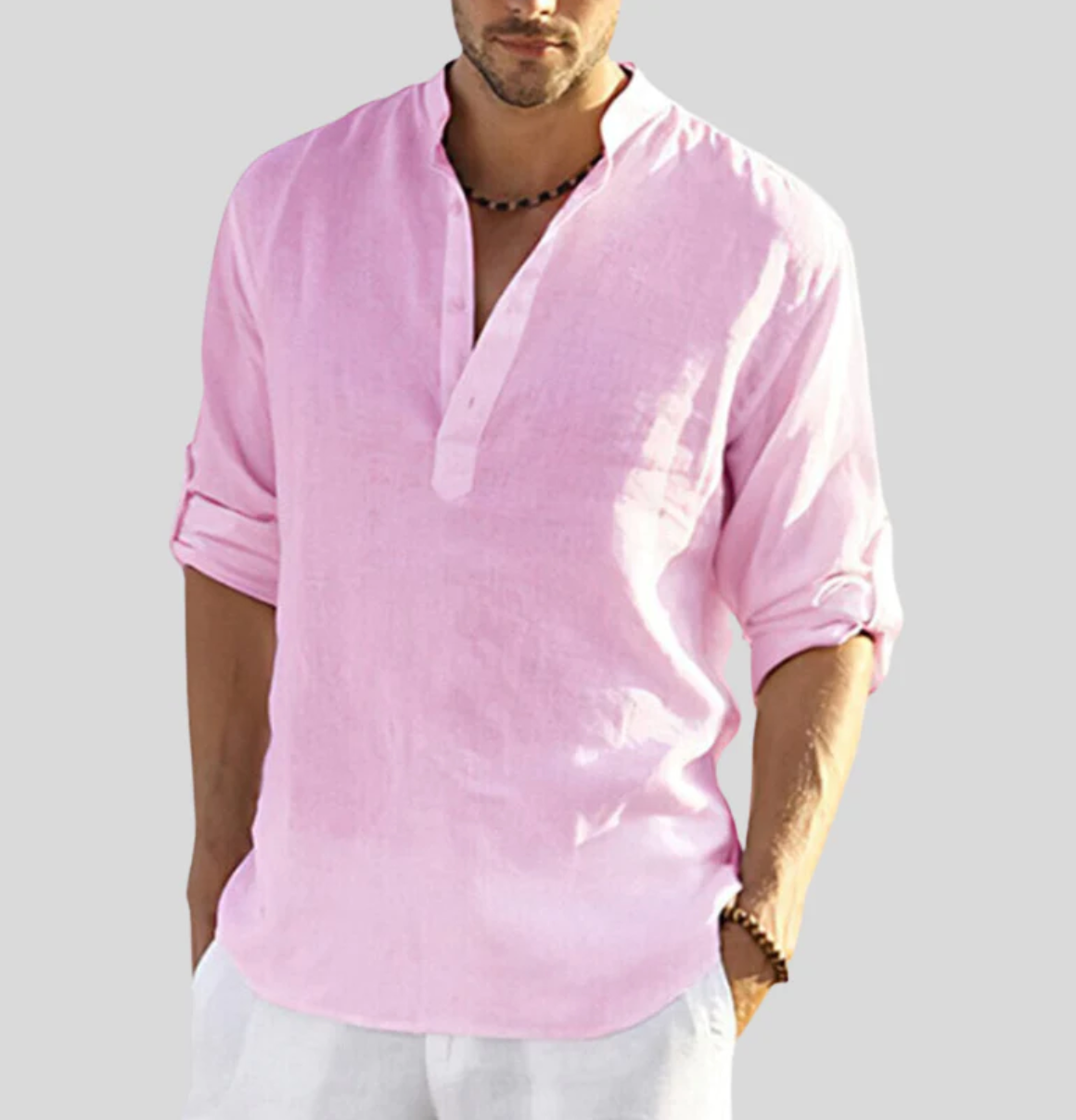 Chemise en Lin Rose Élégante Adriano - Tendance Actuelle et Mode Durable trav