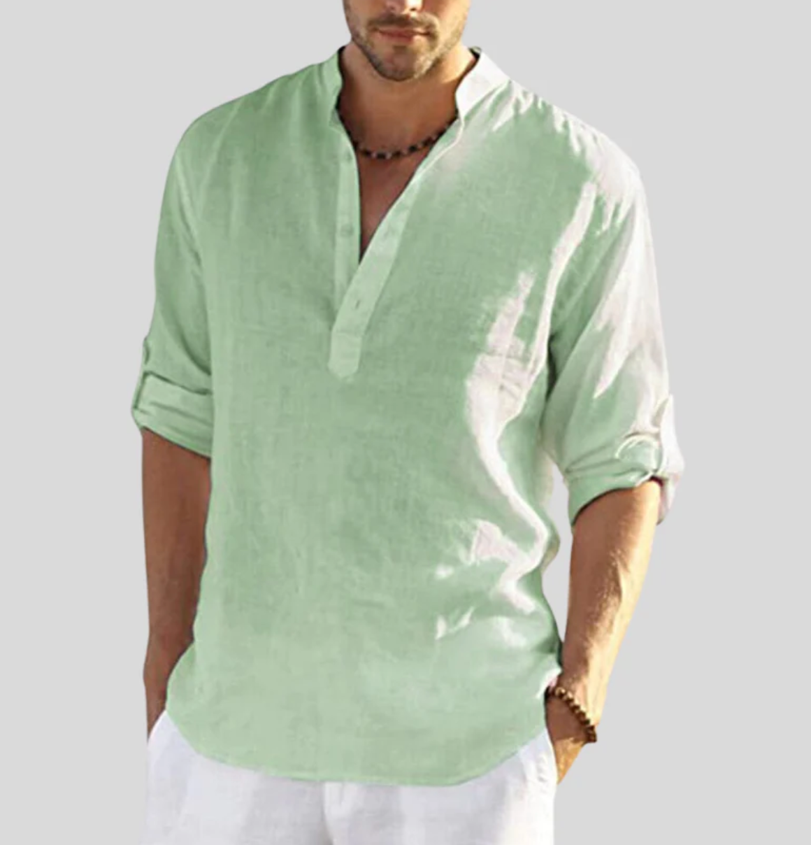 Chemise en Lin Vert Clair Élégante Adriano - Basique Chic et Élégance Intemporelle
