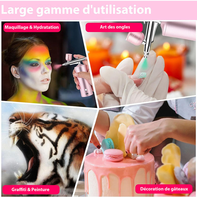 Aérographe Haute Pression pour Maquillage et Ongles - Kit Complet avec maquillage professionnel et hydratation profonde