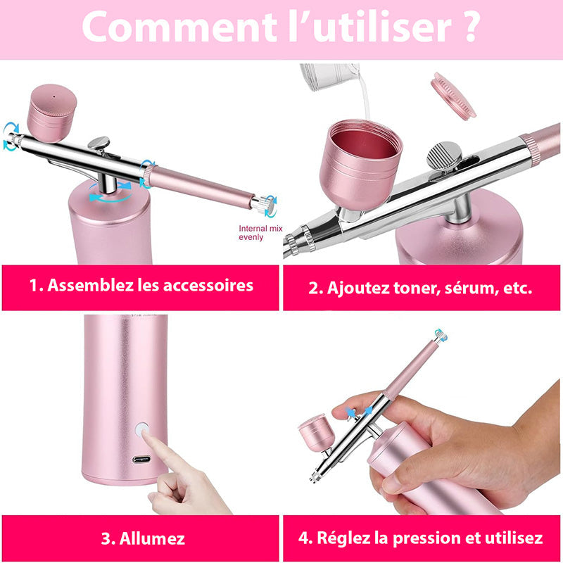 Aérographe Haute Pression pour Maquillage et Ongles - Kit Complet avec recharge rapide et atomisation nano