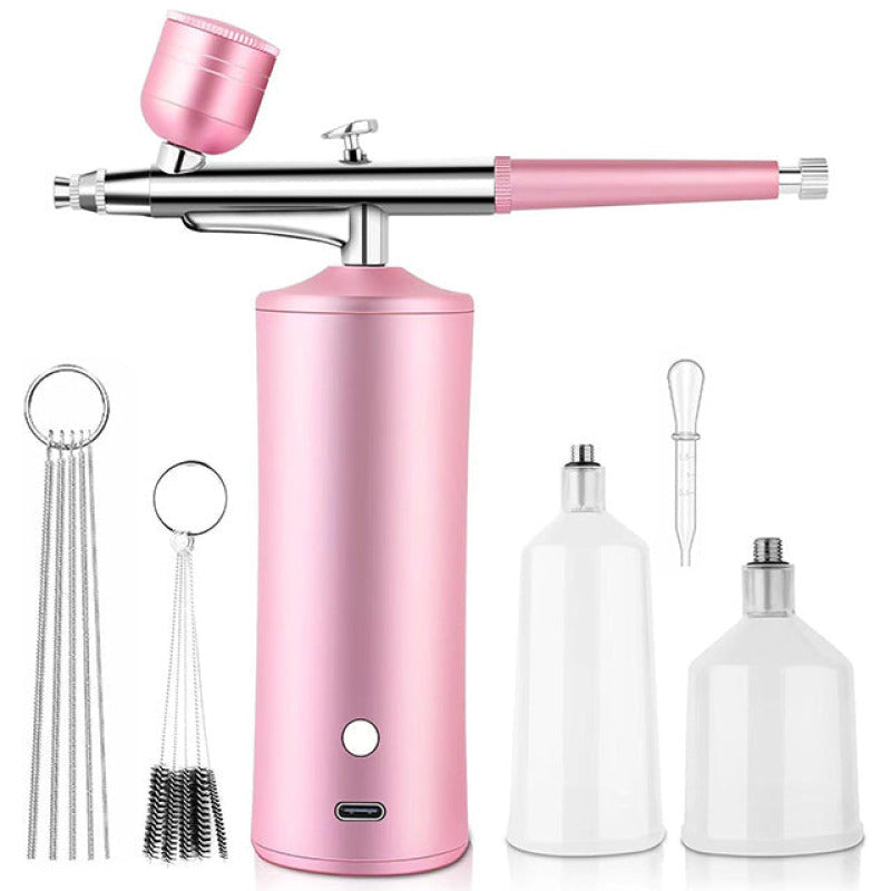 Aérographe Haute Pression pour Maquillage et Ongles - Kit Complet en Rose avec design compact et recharge rapide
