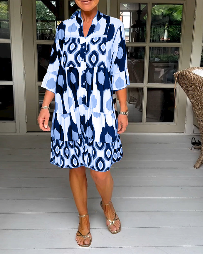 Robe imprimée Bleu Alessandra confortable et chic - Style polyvalent tendance dog
