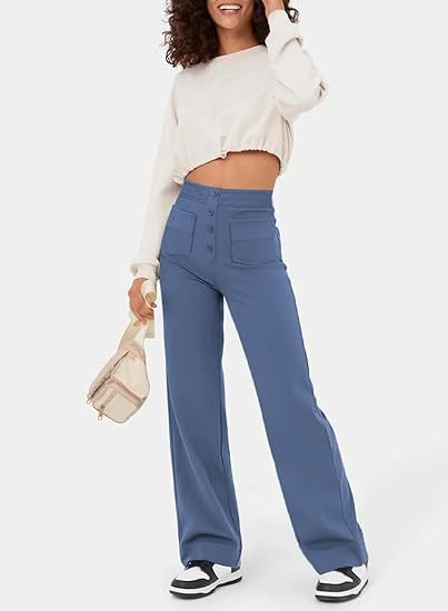 Pantalon extensible taille haute Ambre en Bleu Clair - Confort ultime et style élégant