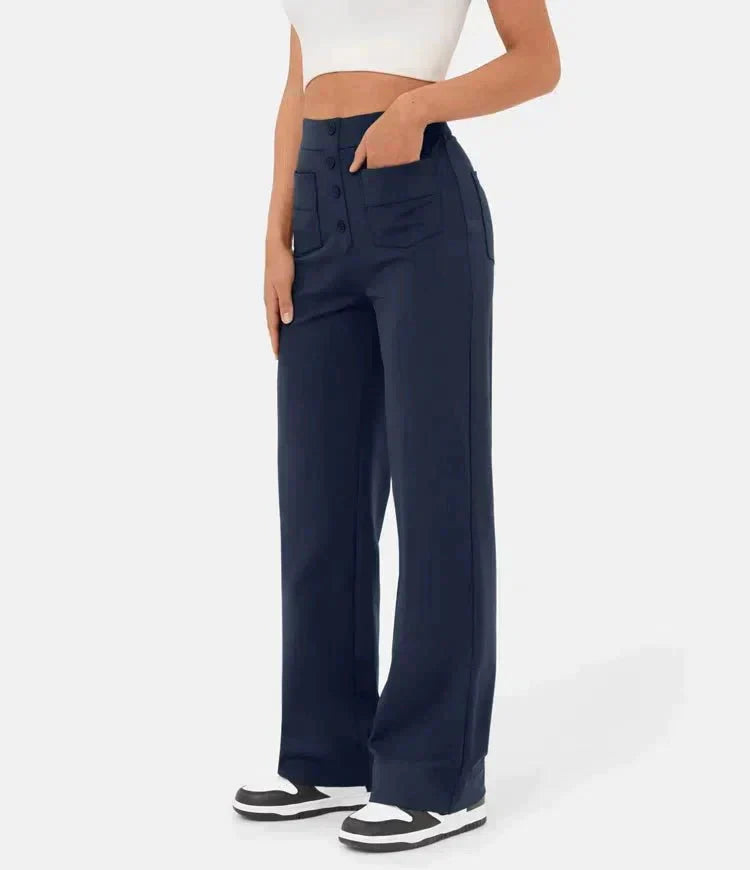 Pantalon extensible taille haute Ambre en Bleu - Style élégant et coupe flatteuse