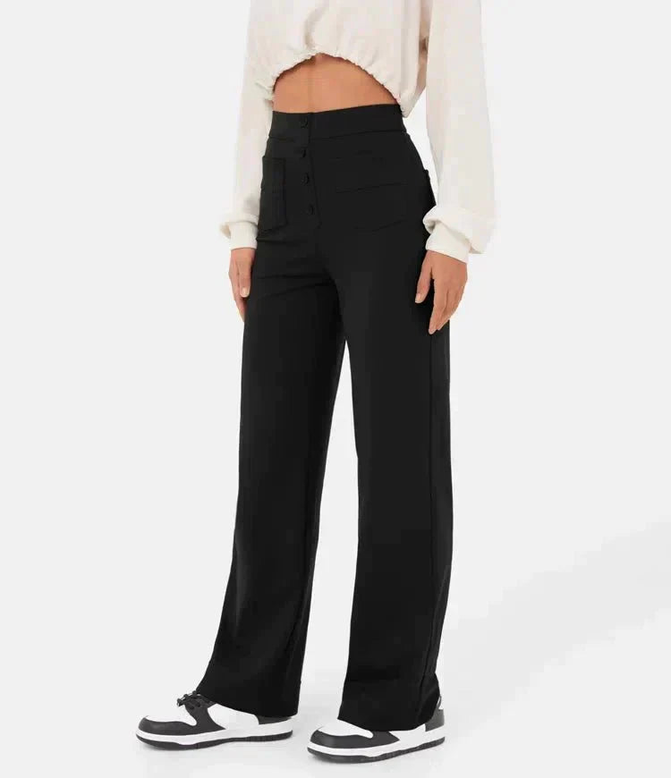 Pantalon extensible taille haute Ambre en Noir - Effet amincissant et élégance assurée