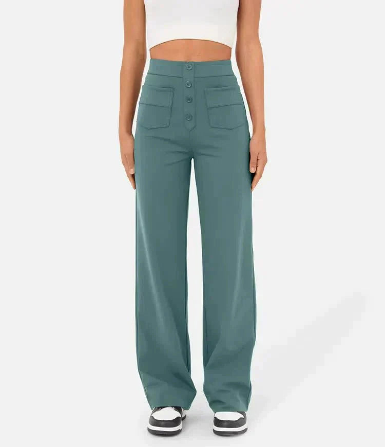 Pantalon extensible taille haute Ambre en Vert - Coupe flatteuse et style élégant pour femmes