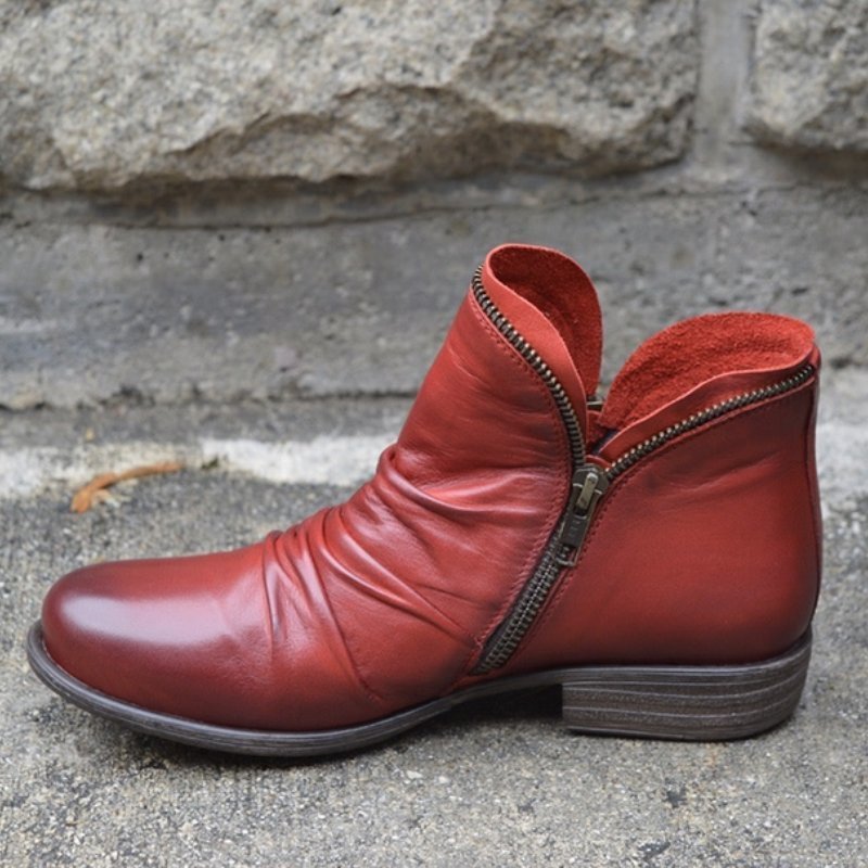 Bottes élégantes pour les jours froids en cuir rouge - Confort quotidien et style chic, protection contre le froid