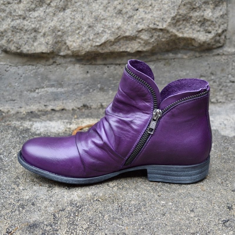 Bottes élégantes pour les jours froids en cuir violet - Confort quotidien et style chic, protection contre le froid