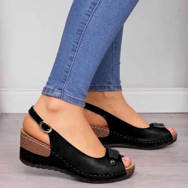Sandales confortables Noir avec semelle confortable pour soutien pieds trav