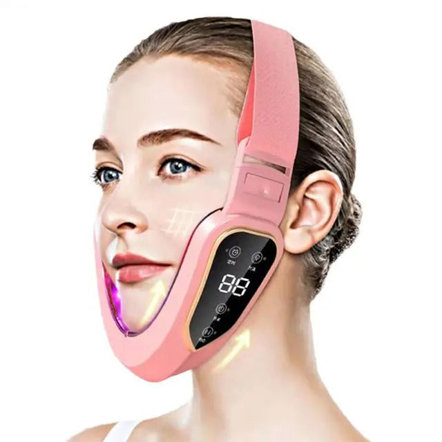 Appareil de lifting et réduction du double menton - Couleur rose, micro-vibrations et photothérapie visage