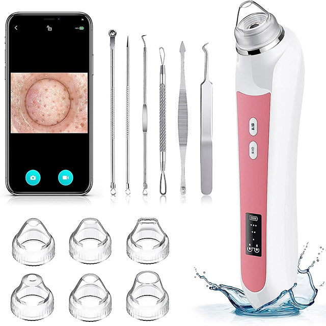 Aspirateur Point Noir avec Camera - Extracteur de impuretés & Nettoyeur de Pores de qualité, embouts interchangeables - Rose