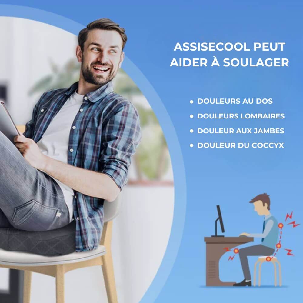 Coussin Ergonomique AssiseCool Fraîcheur Confortable et Antidérapant - Technologie Gel et Mousse Mémoire