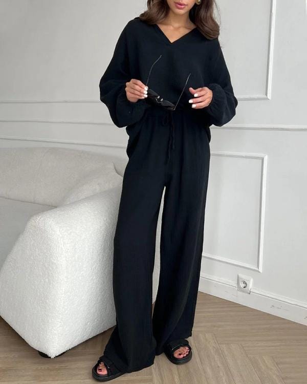 Ensemble deux pièces décontracté Audrey en Noir, pour un style décontracté sophistiqué