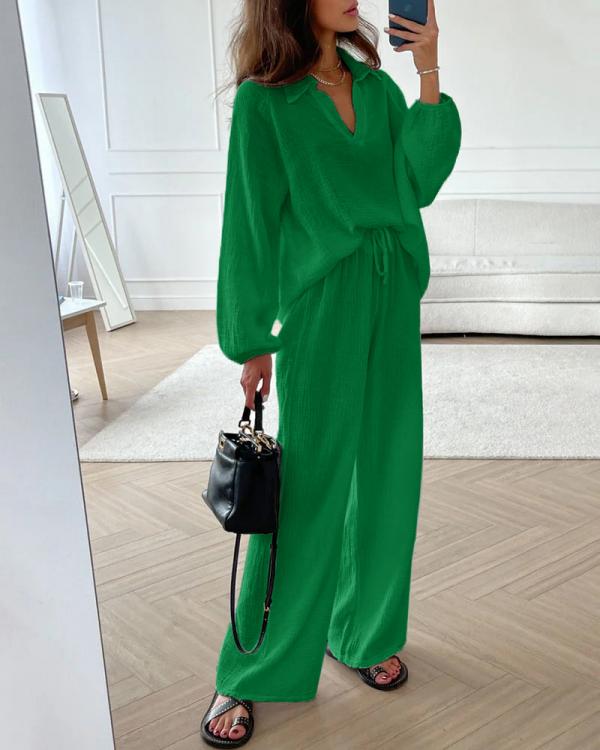 Ensemble deux pièces décontracté Audrey en Vert, pour un look versatile et confortable