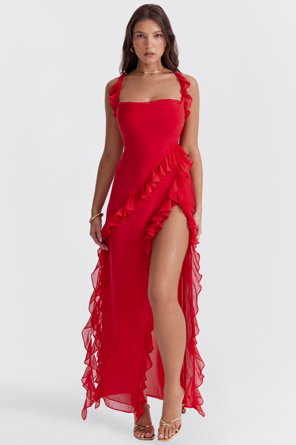 Robe Longue Fendue Élégante Aurelie en Rouge, une touche de glamour pour vos soirées