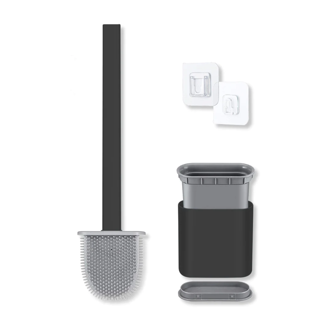 Brosse de Toilette en Silicone Noir - Brosse WC Silicone Compact et Moderne t