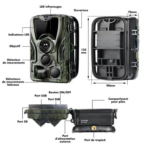 Caméra de chasse HD avec écran Natrusion - Port SIM intégré, résolution Full HD, vision nocturne, capteur de mouvement