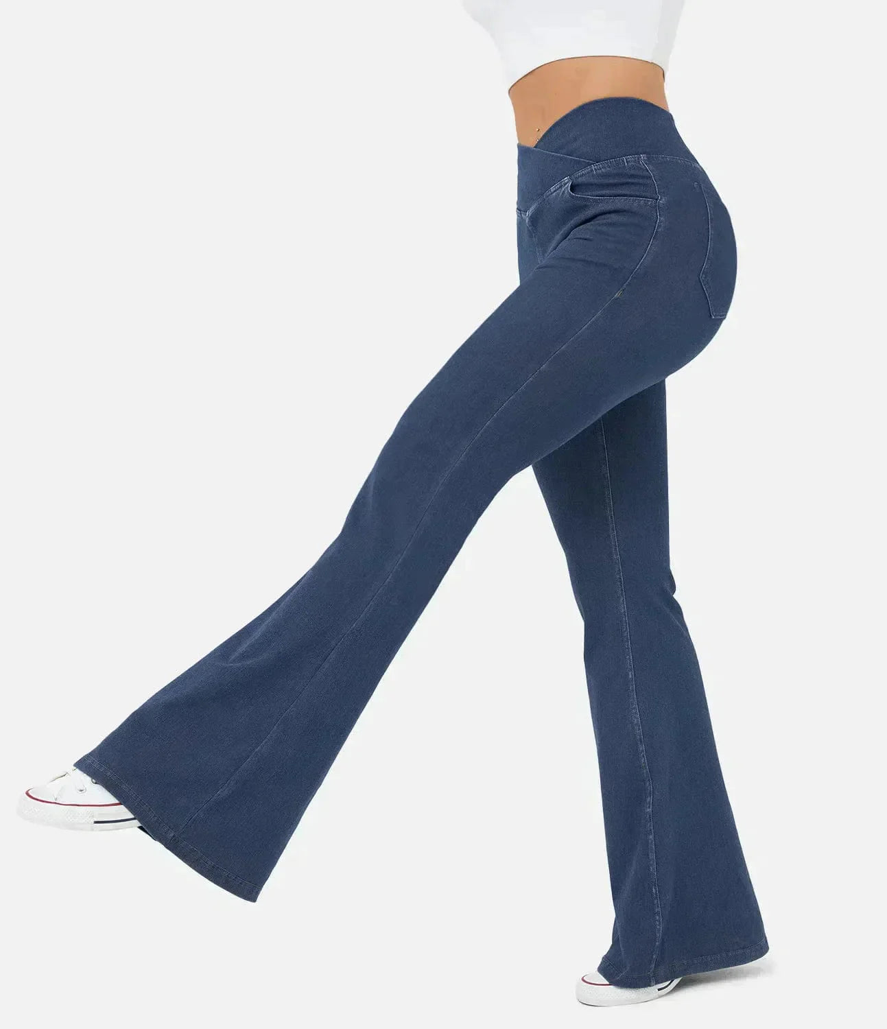 Jean large à taille haute stylisé Camille en Bleu foncé - Polyvalent et chic