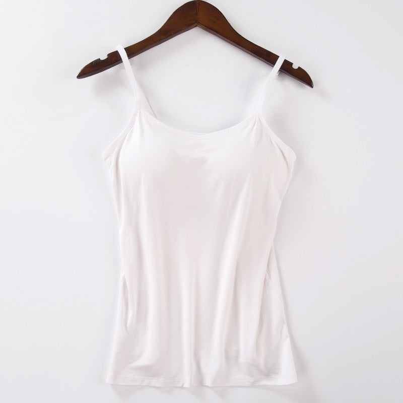Débardeur femme en blanc avec soutien-gorge intégré - Pureté et élégance trav