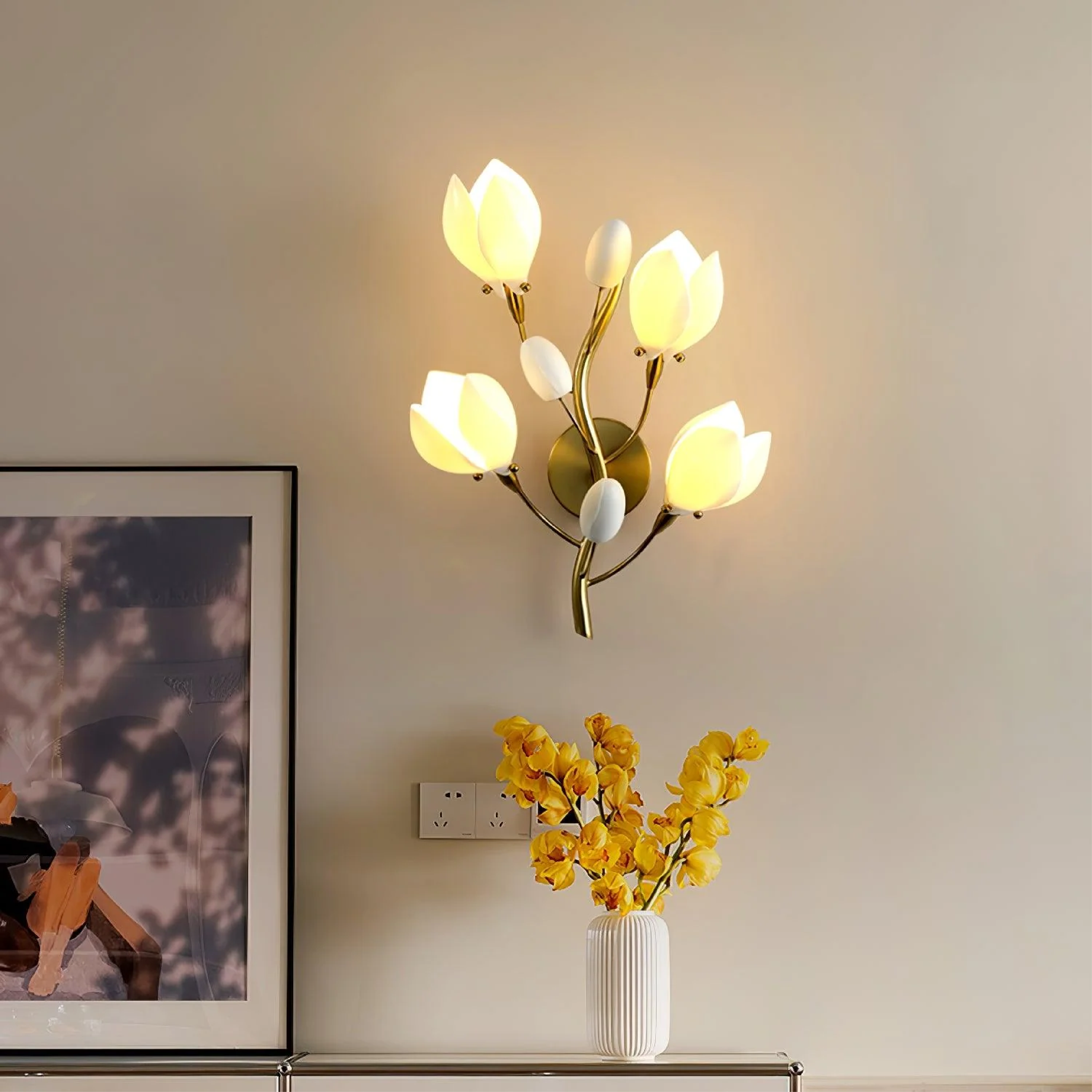 Lampe murale à fleurs en céramique