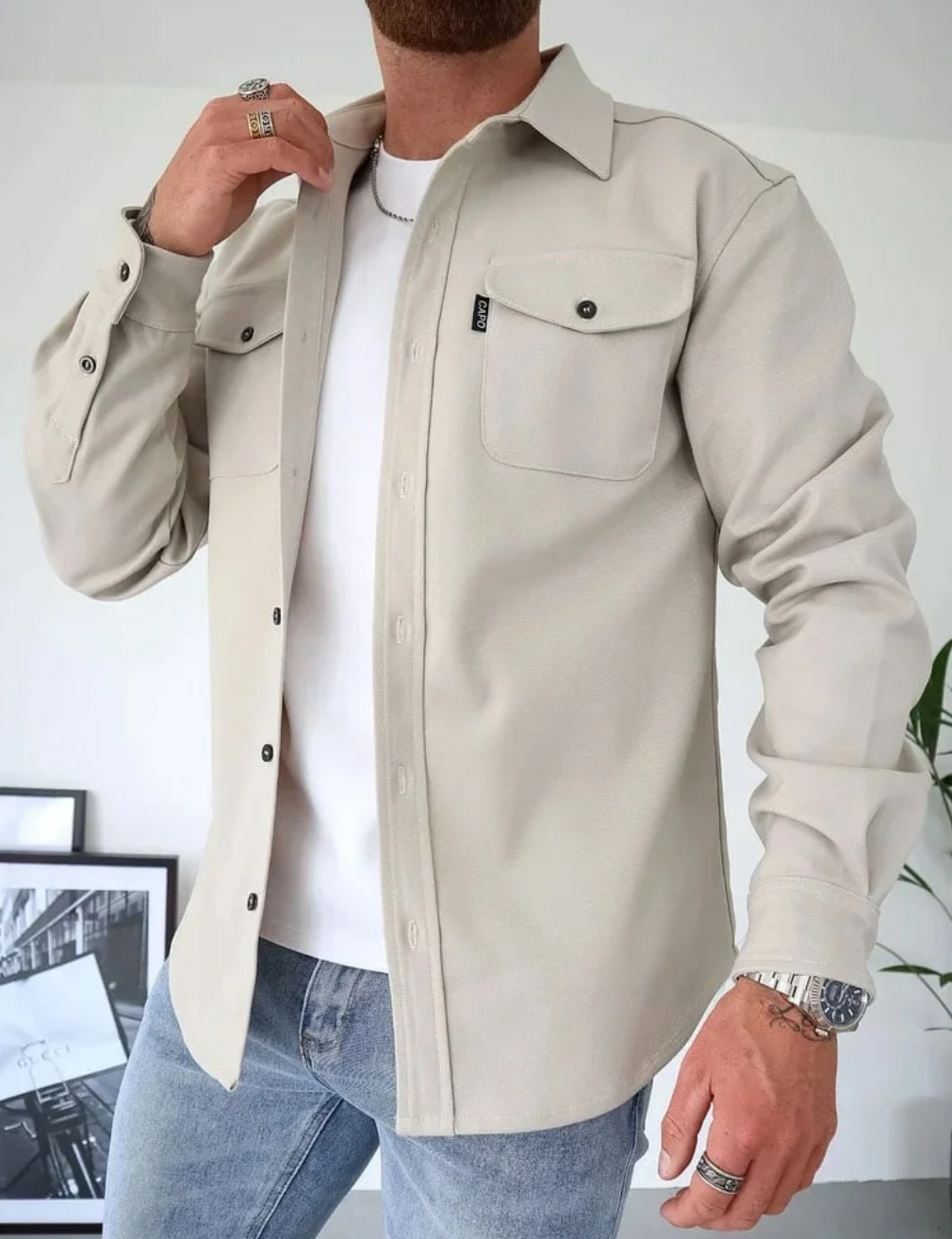 Chemise homme élégante en Beige clair | Confort et style pour hommes élégants