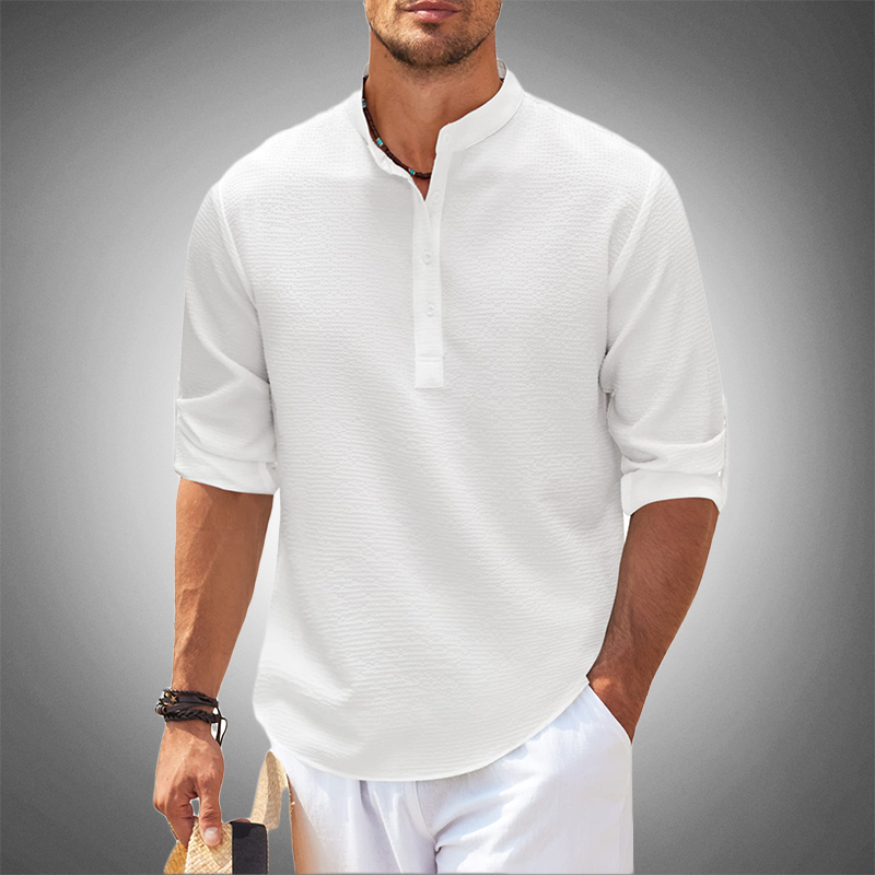 Chemise en lin contemporaine blanche, tenue casual et coton doux