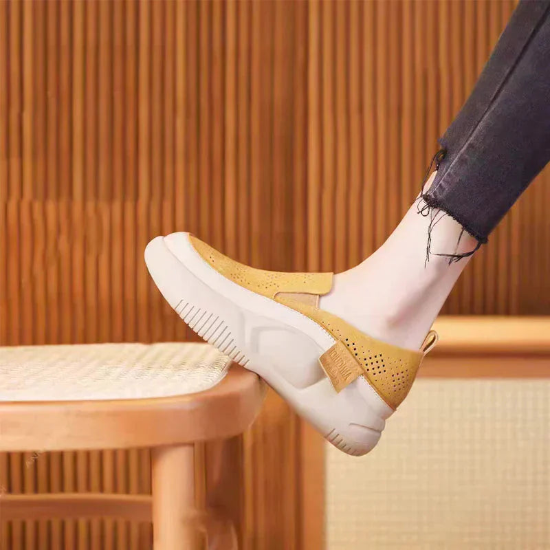 Basket Confortable Femme Jaune - Chaussure Orthopédique Pieds Sensibles trave