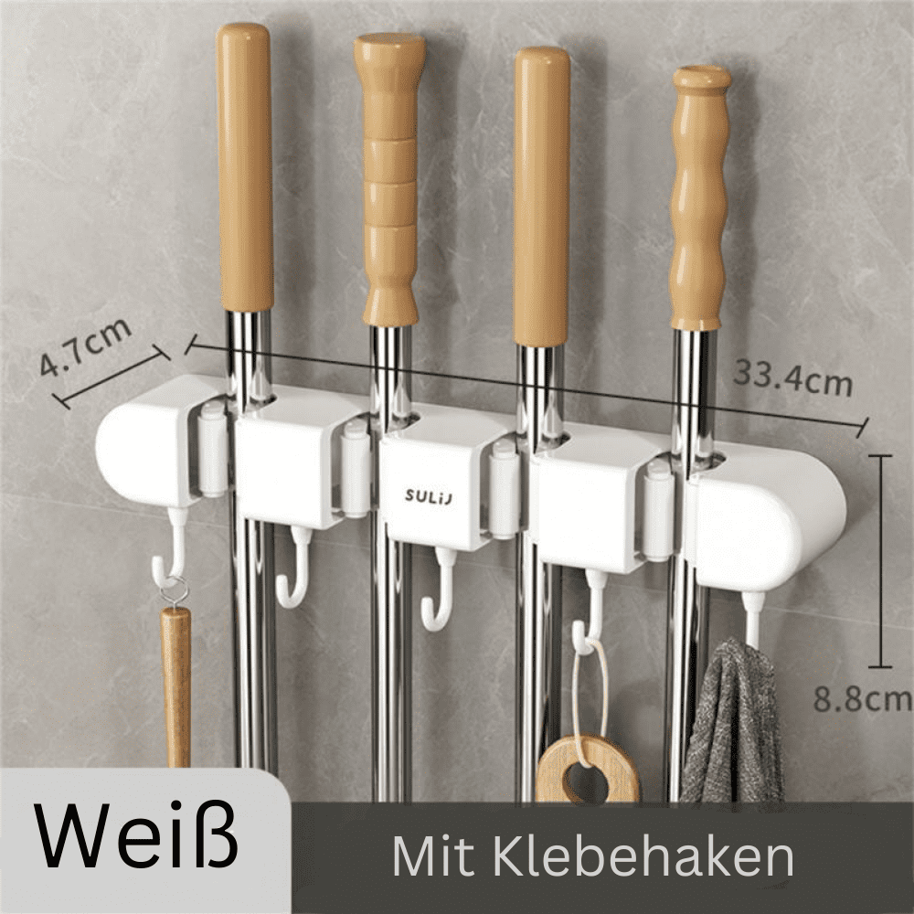 Support serpillières ClutterClear Blanc - Porte-outils de nettoyage pratique pour une solution de rangement efficace