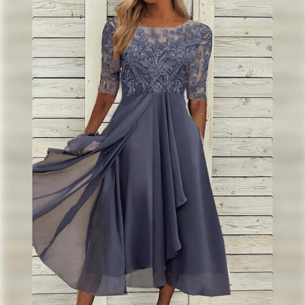 Robe midi parfaite Coline en Gris | Confort léger et motifs élégants pour une élégance intemporelle
