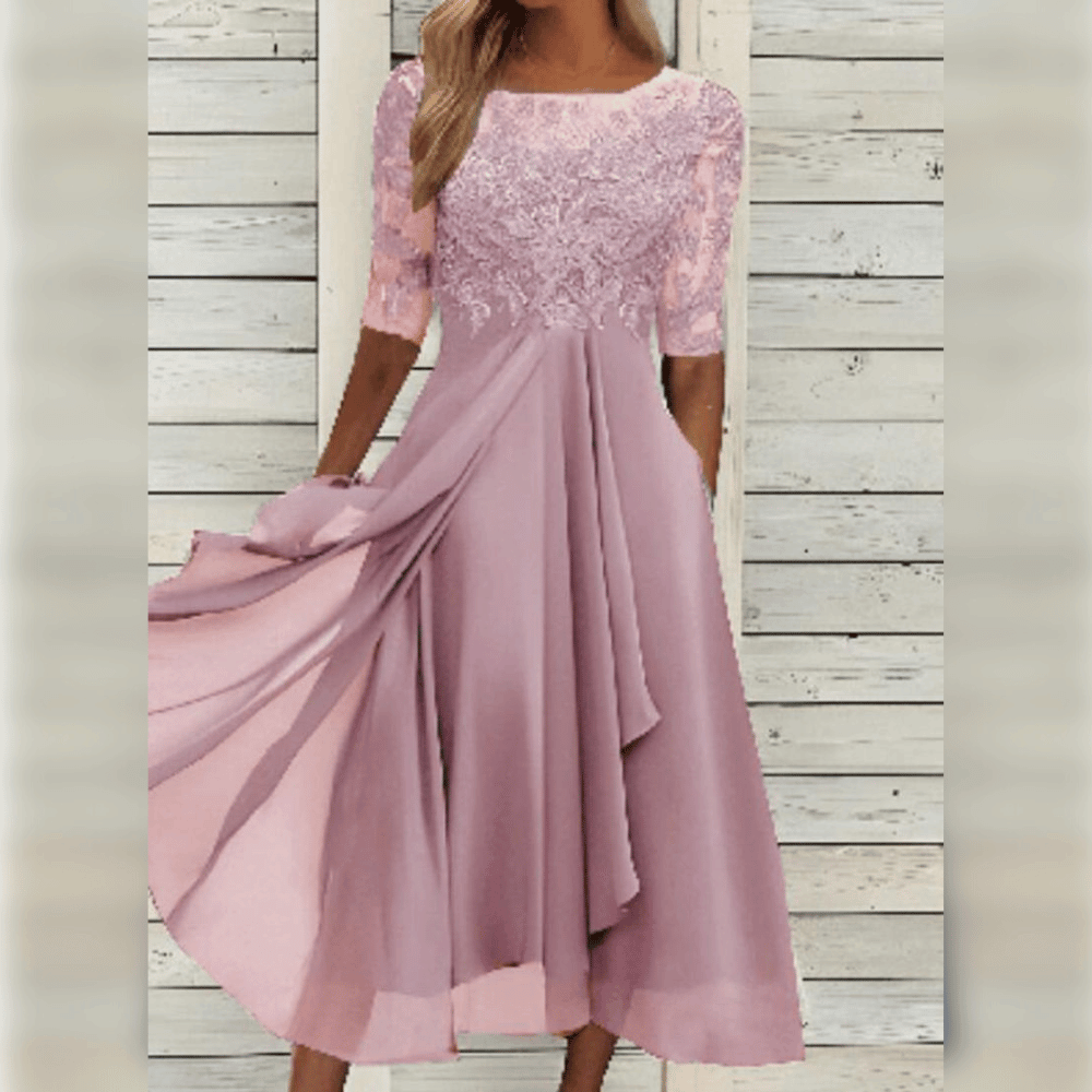 Robe midi parfaite Coline en Rose | Confort léger et motifs élégants pour une élégance intemporelle