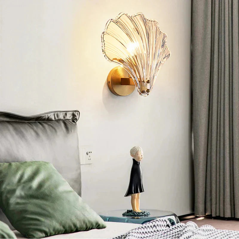 Applique Murale Coquillage Verre Ambré - Éclairage Chaleureux et Élégant trav