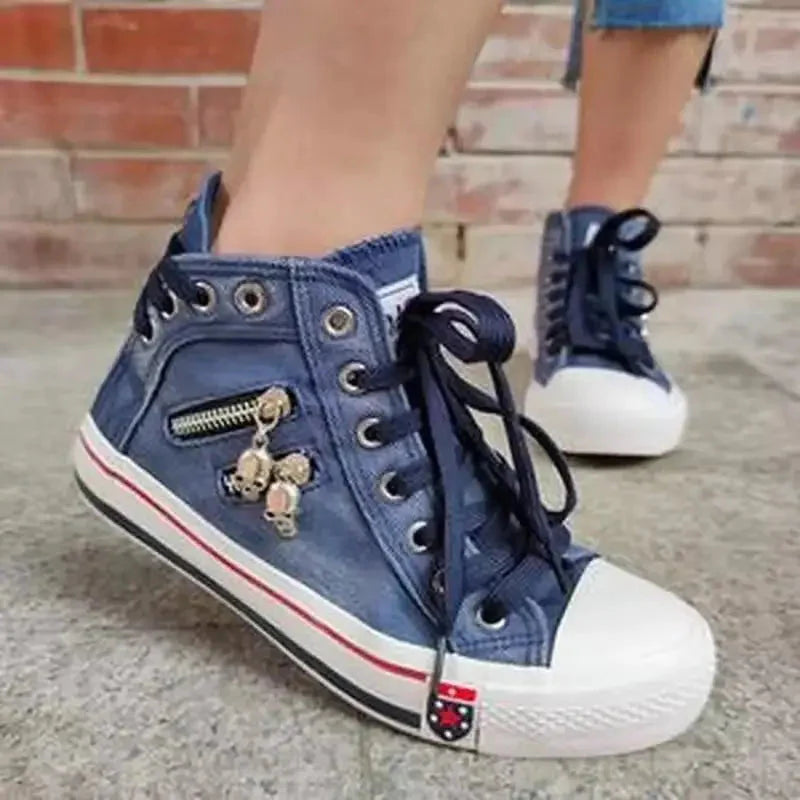 Baskets en denim élégantes à porter au quotidien avec soutien orthopédique et confort luxueux