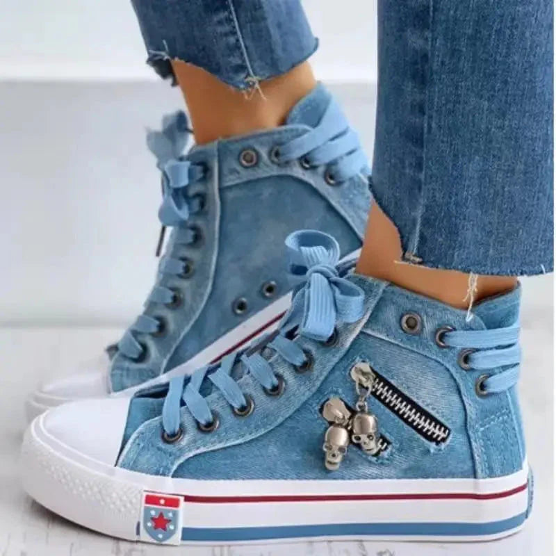 Baskets en denim élégantes à porter au quotidien avec soutien orthopédique et confort luxueux