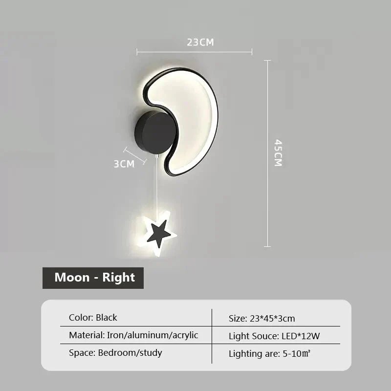 Lampe Murale Nuage Étoile Lune - Noir Droit - Accessoires de Montage dog travel b