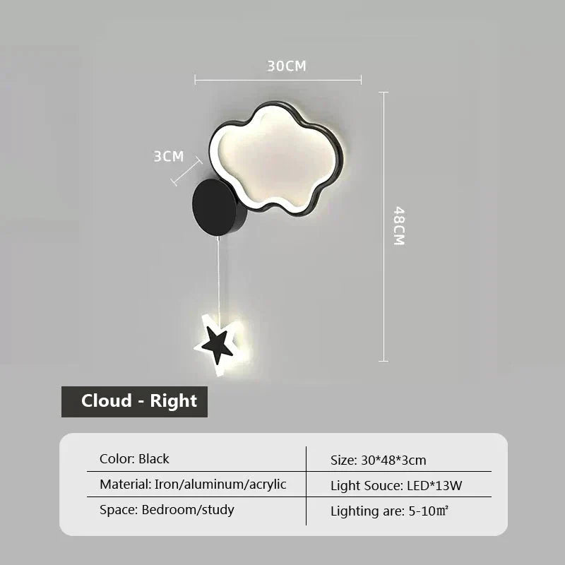 Lampe Murale Nuage Étoile Lune - Noir Droit - Décoration Chambre dog travel bottl