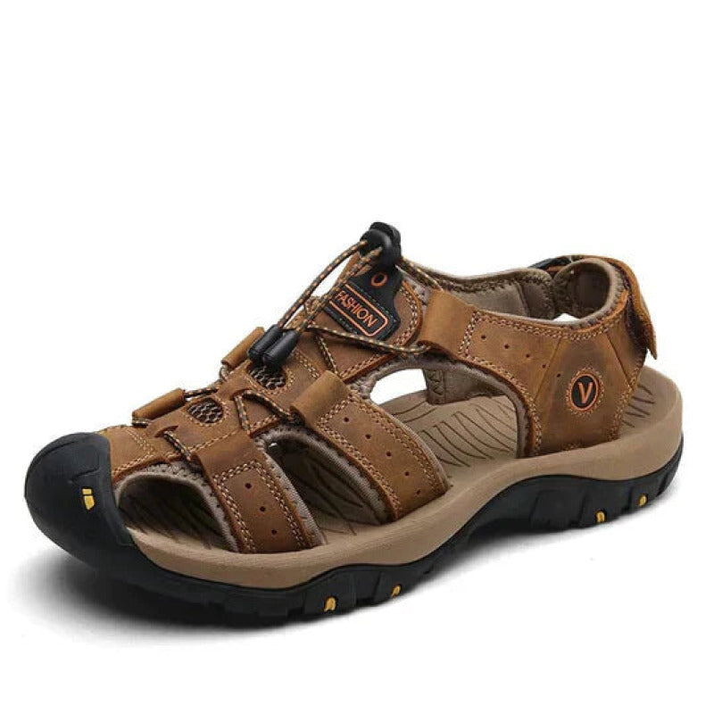 Sandales en cuir véritable marron pour hommes avec soutien semelle de soutien et semelles absorbant chocs