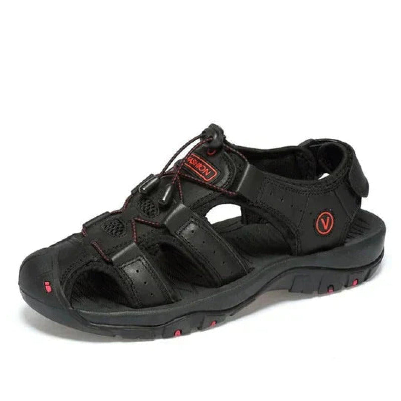 Sandales en cuir véritable noir pour hommes avec soutien semelle de soutien et semelles absorbant chocs