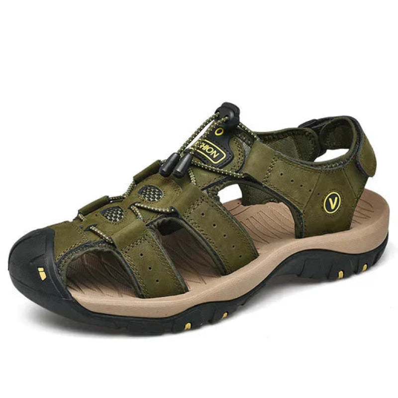 Sandales en cuir véritable vert pour hommes avec soutien semelle de soutien et semelles absorbant chocs