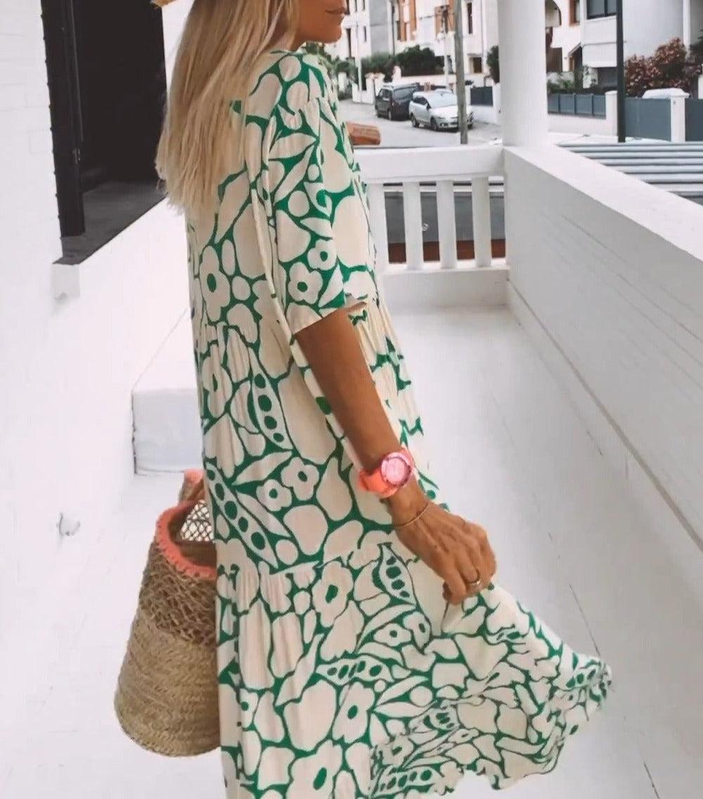 Robe Longue Élégante Bohème en Imprimé Vibrant et Matière Respirante