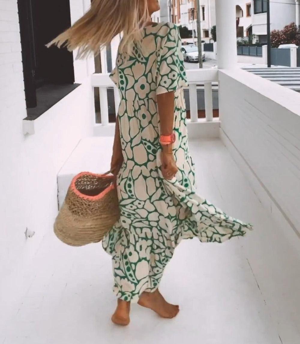 Robe Longue Élégante Bohème en Imprimé Vibrant et Matière Respirante
