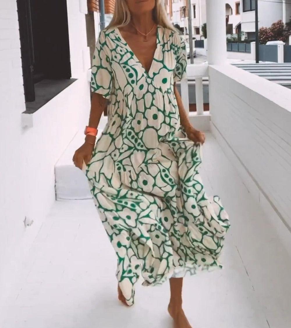 Robe Longue Élégante Bohème en Imprimé Vibrant et Matière Respirante