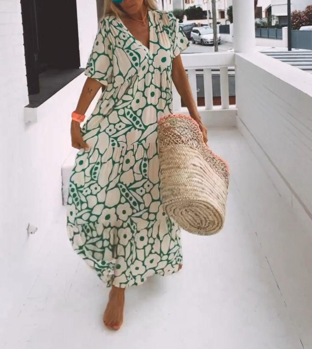 Robe Longue Élégante Bohème en Imprimé Vibrant et Matière Respirante