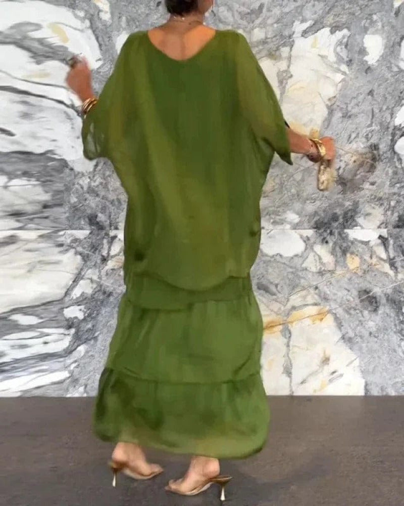 Robe longue élégante Elsie à col en O pour femmes - Polyvalente et tendance, silhouette flatteuse
