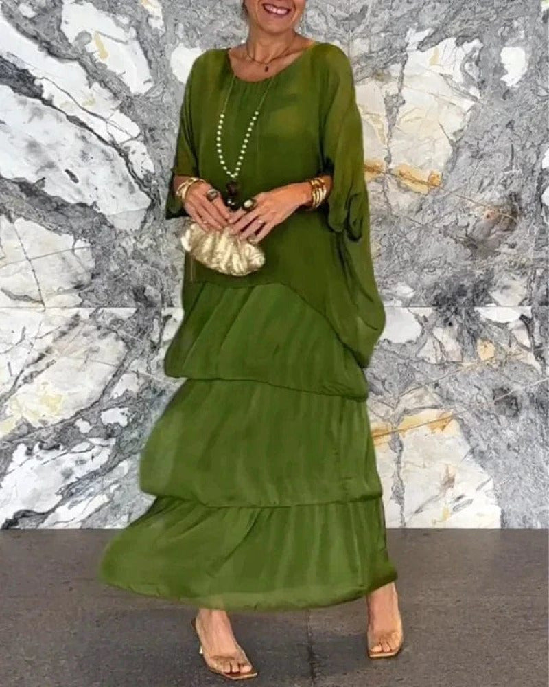 Robe longue élégante Elsie à col en O pour femmes - Vert de qualité, polyvalente